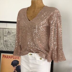 DONDUP Sequin V-Neck Blouse - Rose Gold size M